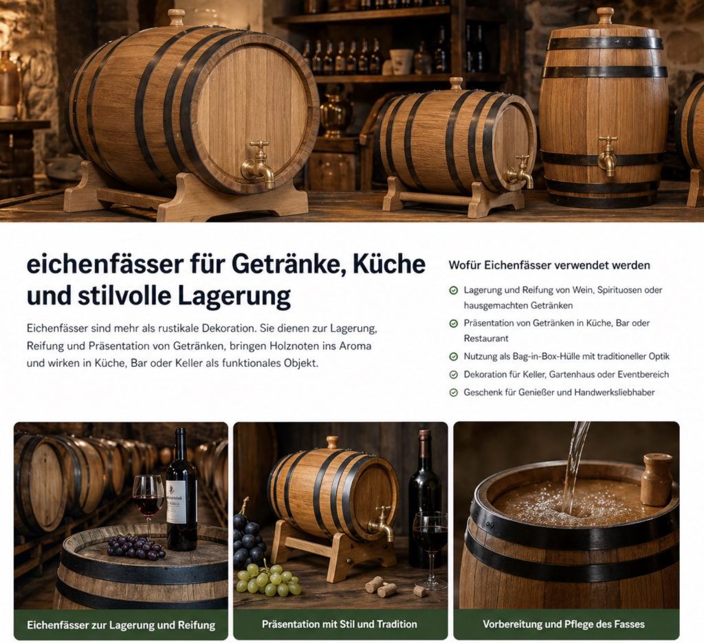 Eichenfässer für Getränke, Küche und stilvolle Lagerung