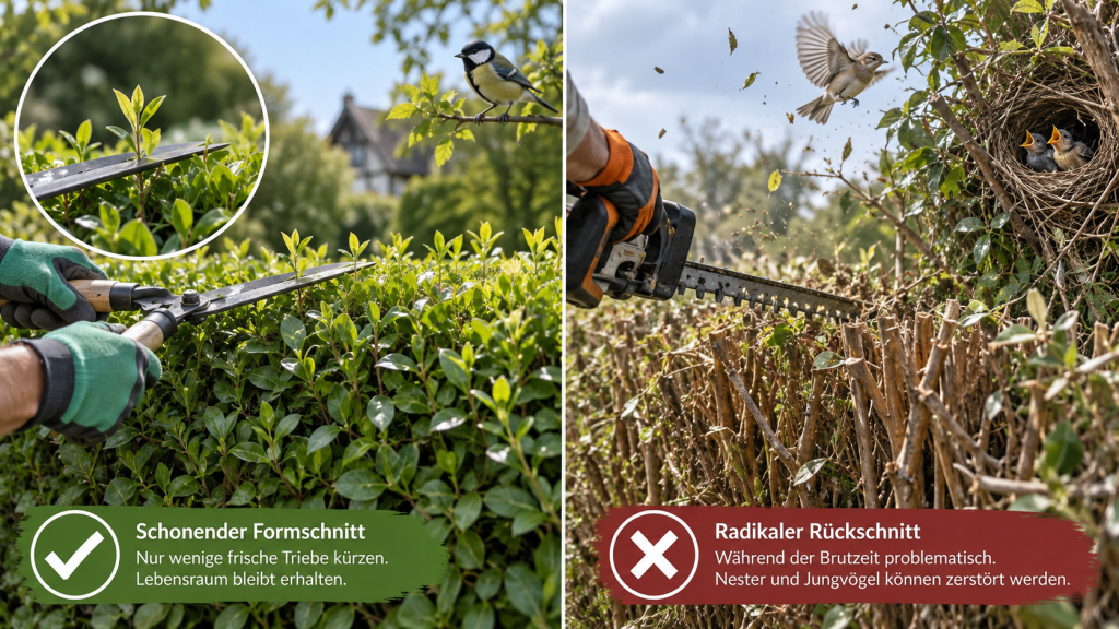 Hecke schneiden 2026: Termine, Vogelschutz und Bußgeld
