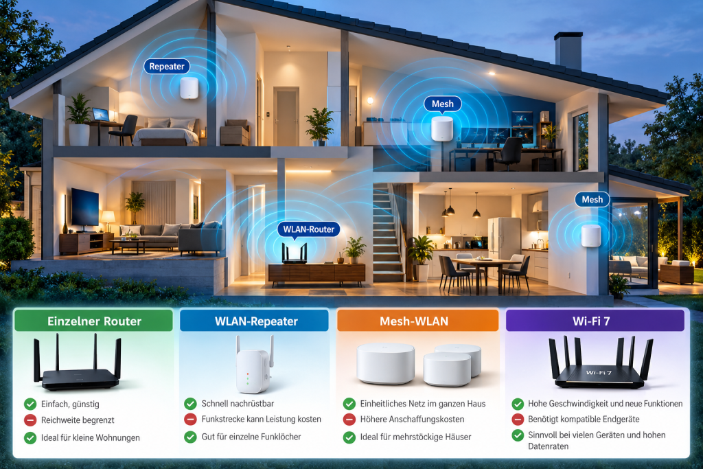WLAN im Haus 2026: Mesh, Repeater und Wi-Fi 7